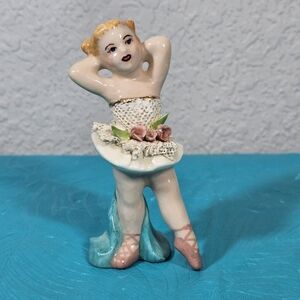 Vintage Porcelain Ballerina Figurine with Dresden Lace Tutu